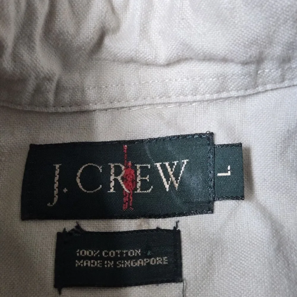 VTG 90s J Crew Giant Pocket Shirt Mens Large Beige Heavyweight Canvas Cotton L